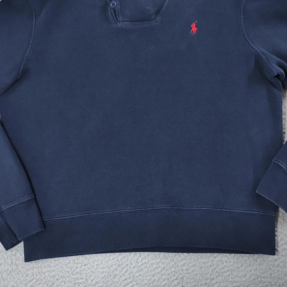 Polo Ralph Lauren Sweater Mens Medium Navy Mock Neck Button Pullover